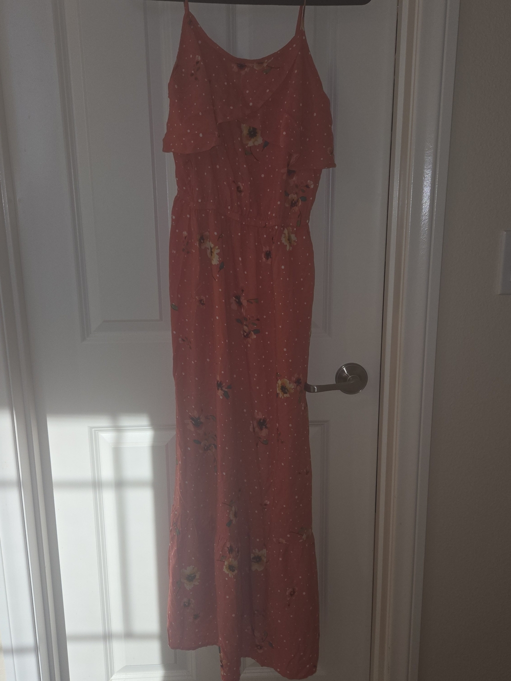 Women’s Coral Floral Maxi Dress with Spaghetti Straps